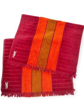 2 Vintage 70’s YSL Yves Saint Laurent Fieldcrest Hand Towels Stripe Red Orange
